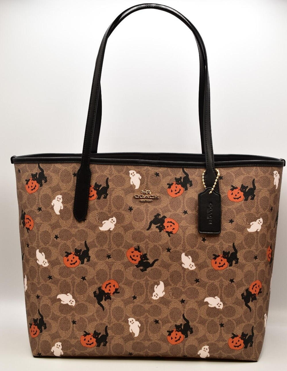 Coach City Tote Signature Canvas With Halloween Print Graphic Tan 2024 RARE NWT